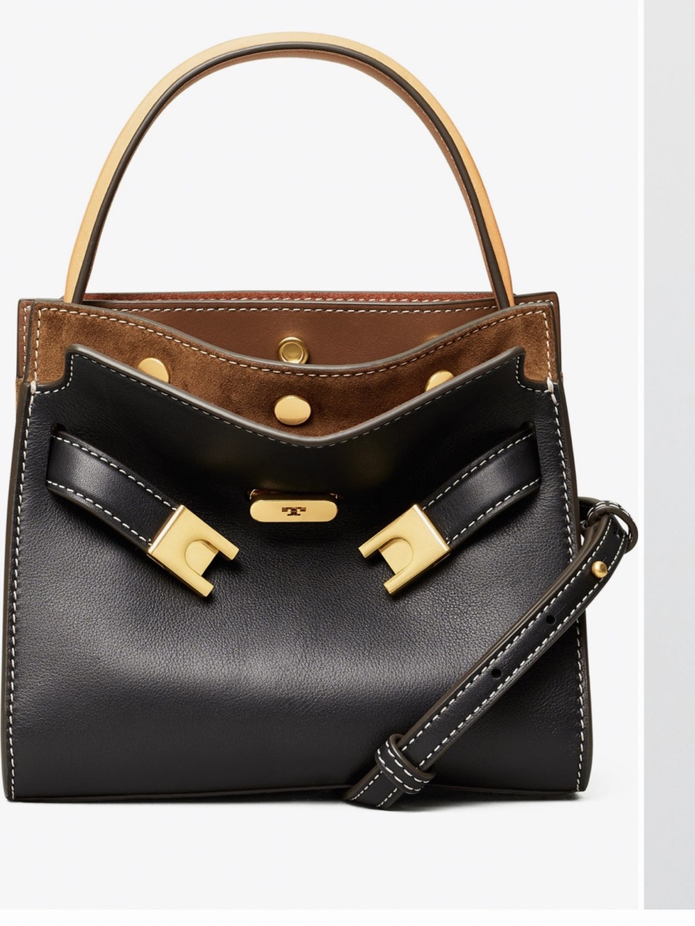 Tory Burch Petite Lee Radziwill Leather
Double Bag purse handbag black and tan
